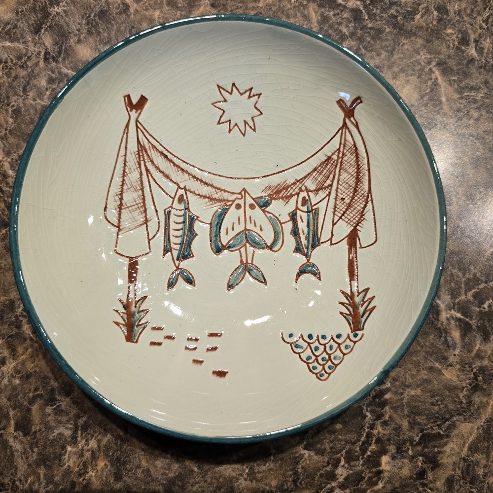 Vintage Ambacht Volendam Holland Hand-Painted Ceramic Bowl – Dutch Fish & Sun...